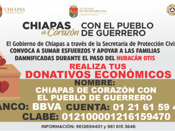 Gobierno de Chiapas reitera llamado a solidarizarse con el pueblo de Guerrero