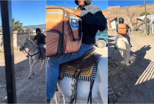 Repartidor de comida a domicilio se hace viral por hacer entregas usando un caballo (VIDEO)