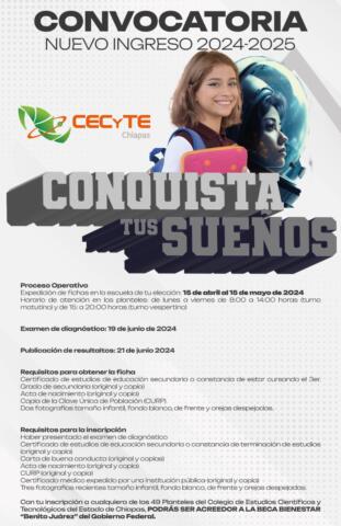 Emiten convocatoria para la entrega de fichas en el CECyTE Chiapas