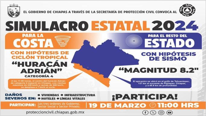 Simulacro Estatal 2024: Chiapas pone a prueba su capacidad de respuesta ante sismos