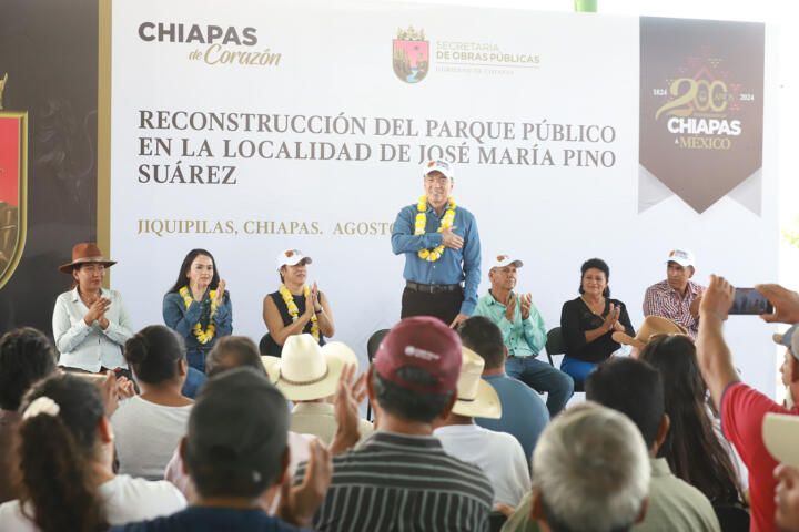 En Jiquipilas, Rutilio Escandón moderniza el Parque Público de la localidad José María Pino Suárez