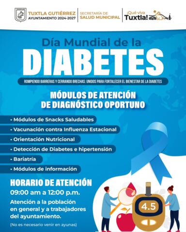 Invita Ayuntamiento de Tuxtla Gutiérrez a participar en acciones de prevención en el Día Mundial de la Diabetes