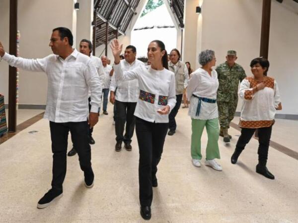 En Palenque, Claudia Sheinbaum y Eduardo Ramírez realizan corte del listón inaugural del Catvi