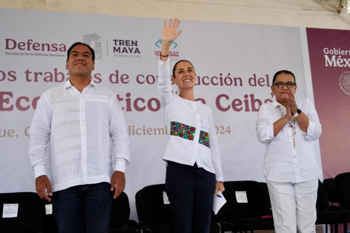 Presidenta Claudia Sheinbaum da banderazo de  del parque ecoturístico "La Ceiba" en Palenque, Chiapas

