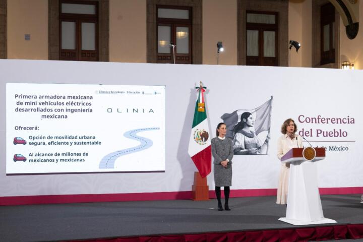 Presidenta Claudia Sheinbaum presenta Olinia, primera armadora mexicana de mini vehículos eléctricos desarrollados en México