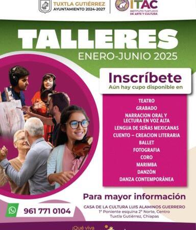 Invita Ayuntamiento de Tuxtla Gutiérrez a inscribirse en talleres gratuitos