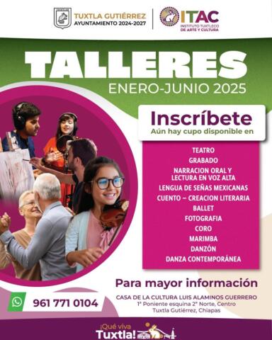 Invita Ayuntamiento de Tuxtla Gutiérrez a inscribirse en talleres gratuitos