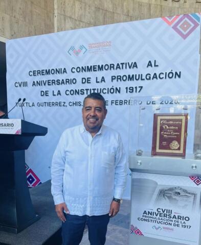 Javier Jiménez conmemora el 108° aniversario de la Constitución en el Congreso de Chiapas