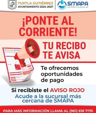 Anuncia SMAPA el programa ponte al corriente con tu recibo