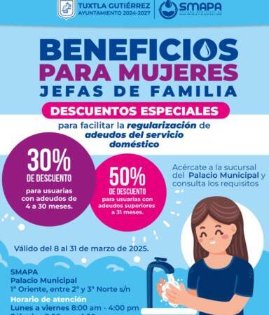 SMAPA anuncia descuentos para mujeres en el marco del Día Internacional de la Mujer