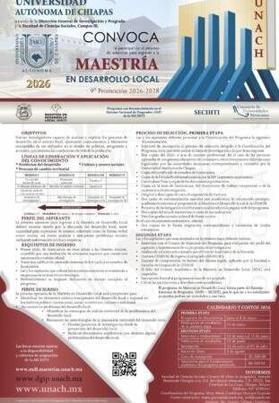 Convoca UNACH a participar en proceso de selección para ingresa a la Maestría en Desarrollo Local