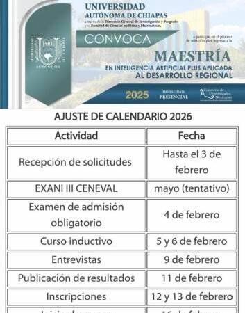 Extiende UNACH la fecha de la convocatoria para la Maestría en Inteligencia Artificial Plus Aplicada al Desarrollo Regional