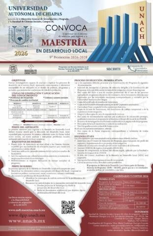 Convoca UNACH a participar en proceso de selección para ingresa a la Maestría en Desarrollo Local