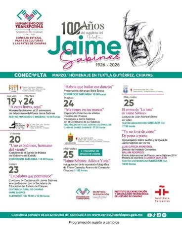 Coneculta conmemorará el centenario del natalicio del poeta Jaime Sabines Gutiérrez