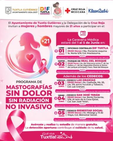 Ayuntamiento de Tuxtla y Cruz Roja  impulsan “Mastografías Sin Dolor 2026”