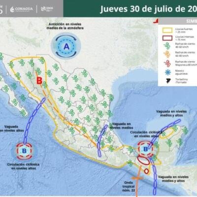 Onda Tropical 22 y canales de baja presión provocarán lluvias intensas en Chiapas