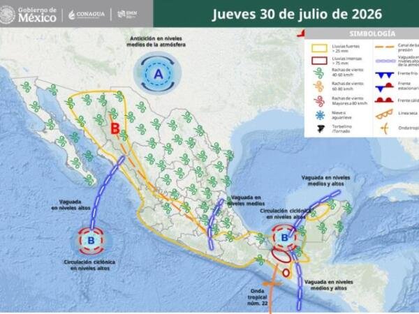 Onda Tropical 22 y canales de baja presión provocarán lluvias intensas en Chiapas