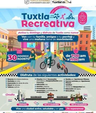 Ayuntamiento invita a disfrutar de Tuxtla Recreativa