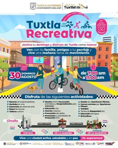Ayuntamiento invita a disfrutar de Tuxtla Recreativa