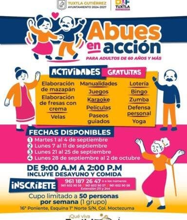 Abre DIF Tuxtla convocatoria de cursos para abuelitas y abuelitos