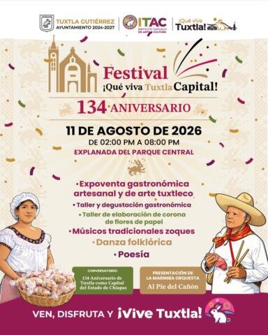 Invita Ayuntamiento al Festival ¡Qué viva Tuxtla Capital!