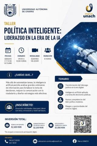 Invita UNACH a participar en el taller “Política Inteligente: Liderazgo en la Era de la IA”