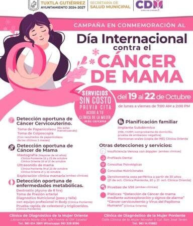 Campaña gratuita de prevención del cáncer de mama, anuncia Ayuntamiento de Tuxtla