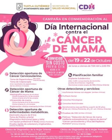 Campaña gratuita de prevención del cáncer de mama, anuncia Ayuntamiento de Tuxtla